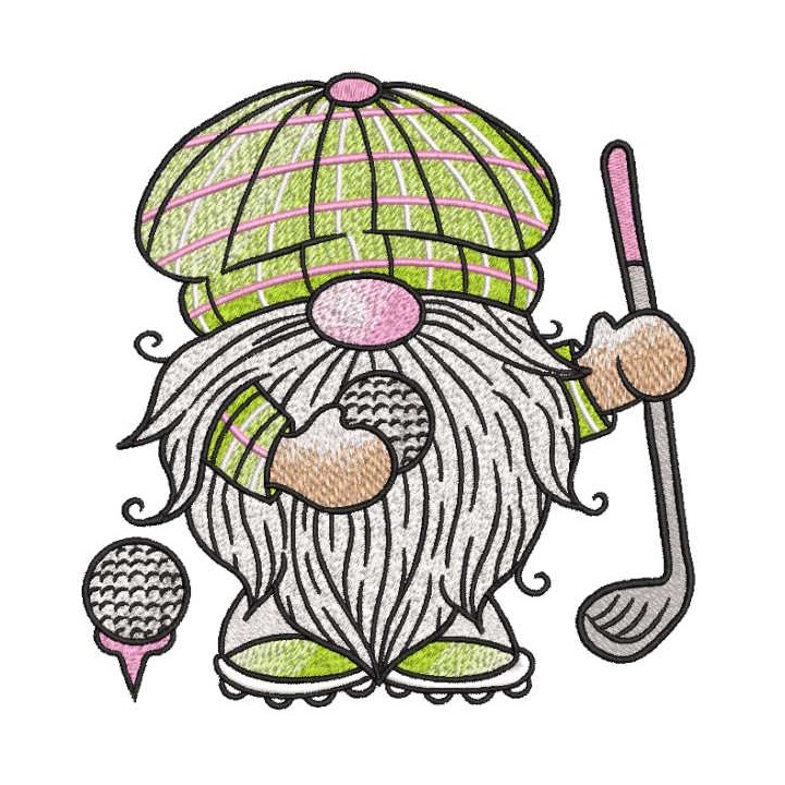 Dwarf golfer embroidery design - Embroidery Design