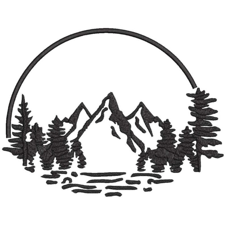Landscape trees and mountain embroidery design - Embroidery Design