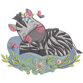Zebra sleeping in meadow embroidery design - Embroidery Design