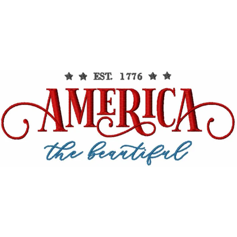 America the Beautiful est 1776 embroidery design preview showcasing intricate details and vibrant colors.