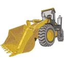 Yellow front loader embroidery design preview showcasing intricate details and vibrant colors.