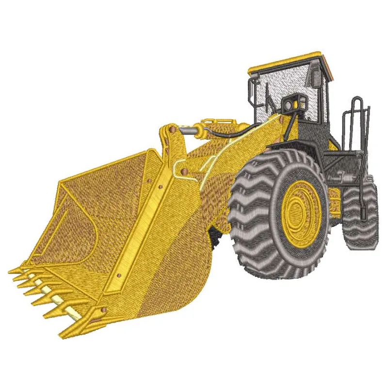 Yellow front loader embroidery design preview showcasing intricate details and vibrant colors.