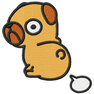 Funny Pug Kawaii embroidery design preview showcasing detailed stitching and vibrant colors.