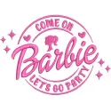 Barbie let's go party embroidery design preview showcasing vibrant colors and detailed stitching for your projects.