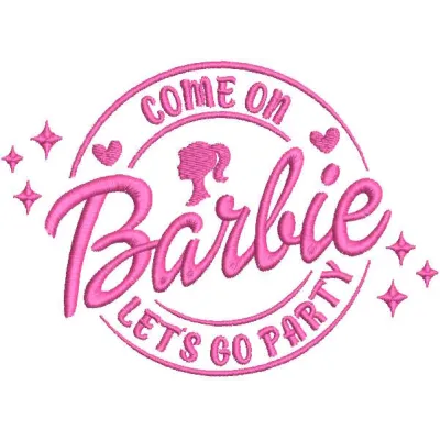 Barbie let's go party embroidery design preview showcasing vibrant colors and detailed stitching for your projects.