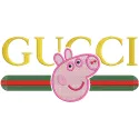 Pig Gucci embroidery design preview showcasing vibrant colors and detailed stitching. Filename: pig gucci embroidery design.