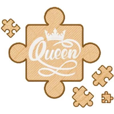Queen puzzle embroidery design preview showcasing intricate details and vibrant colors for FSL projects.