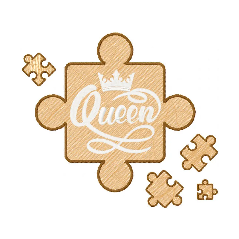 Queen puzzle embroidery design preview showcasing intricate details and vibrant colors for FSL projects.