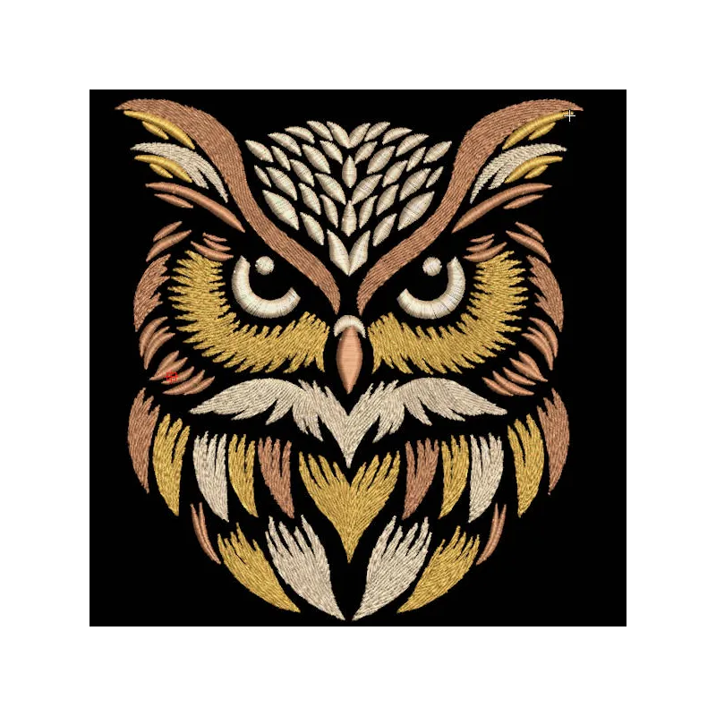 Majestic owl embroidery design preview showcasing detailed stitching and vibrant colors.