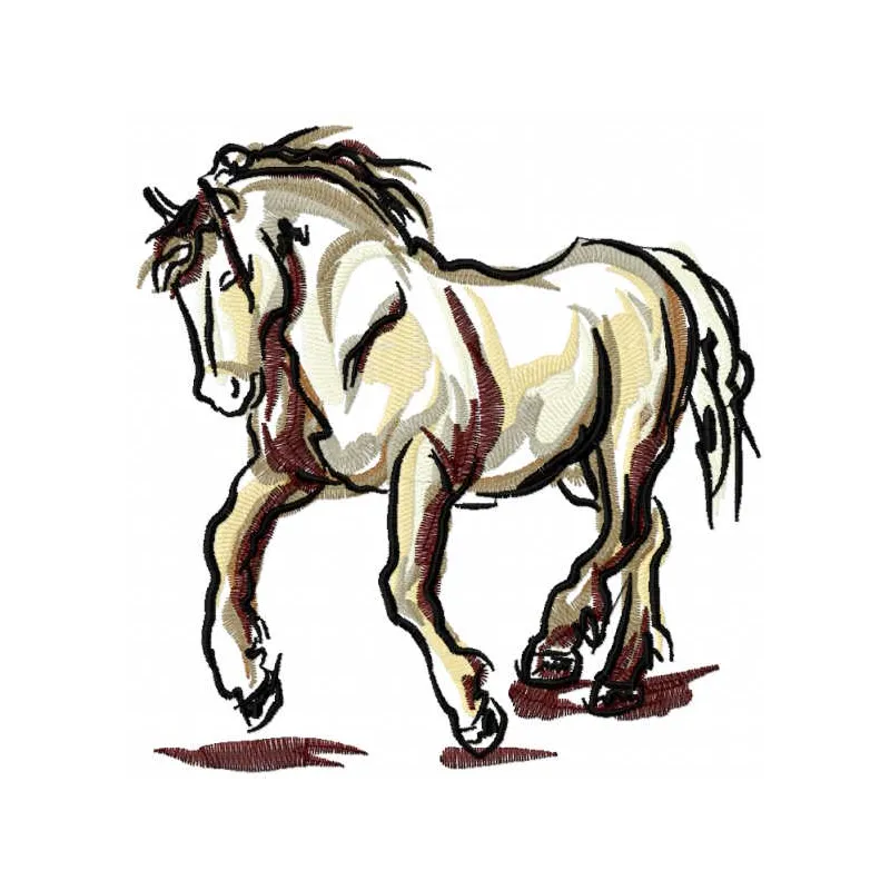 Galloping gelding embroidery design preview showcasing detailed stitching and vibrant colors.