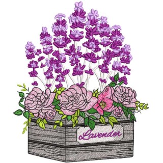Wooden Box with roses and lavender embroidery design - Embroidery Design
