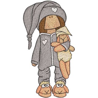 Tilda doll with a soft toy sheep embroidery design - Embroidery Design