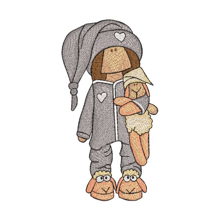 Tilda doll with a soft toy sheep embroidery design - Embroidery Design