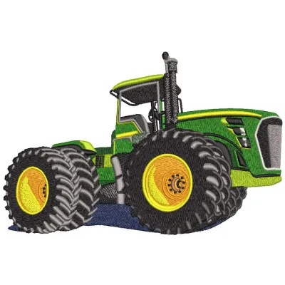 Tractor John Deere 9620R embroidery design preview. Detailed stitching in vibrant colors for machine embroidery.