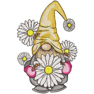 Gnome beekeeper with daisies embroidery design - Embroidery Design