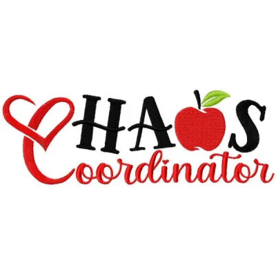 Chaos coordinator embroidery design preview showcasing vibrant details for back to school projects. Filename: chaos coordina…