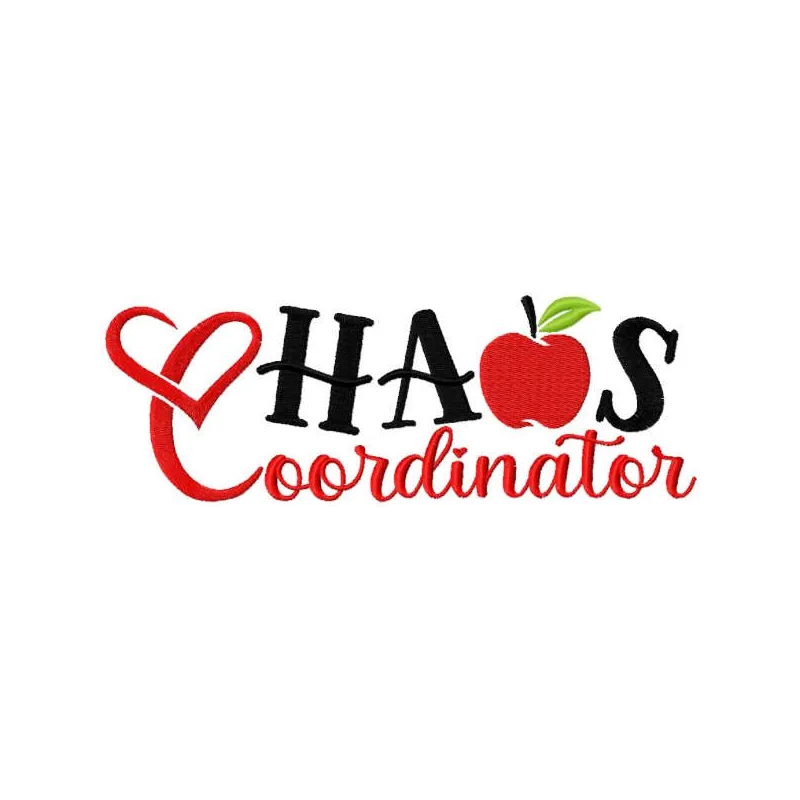 Chaos coordinator embroidery design preview showcasing vibrant details for back to school projects. Filename: chaos coordina…