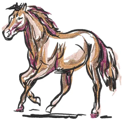 Glowing Gallop embroidery design preview showcasing intricate details and vibrant colors for horse lovers.