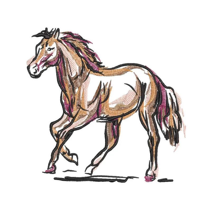 Glowing Gallop embroidery design preview showcasing intricate details and vibrant colors for horse lovers.