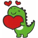 Heartfelt T-Rex Delight embroidery design preview showcasing vibrant colors and detailed stitching.