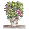 Spring bouquet with roses in tin bucket embroidery design preview. Download this beautiful floral pattern.