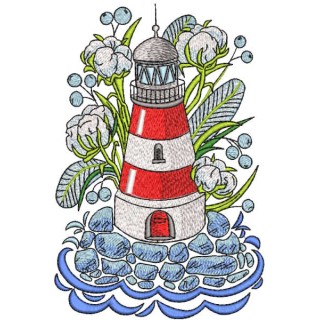 Toy lighthouse in garden embroidery design - Embroidery Design