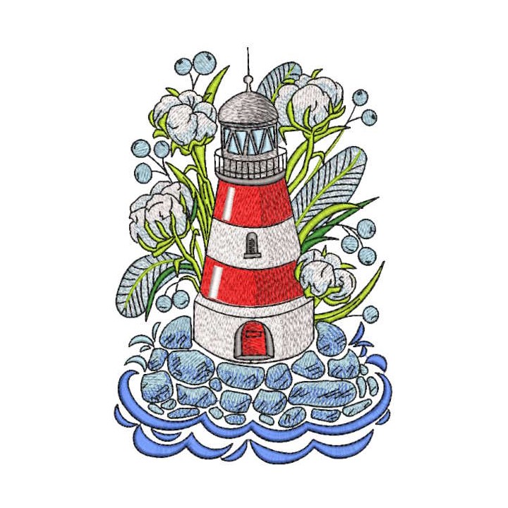 Toy lighthouse in garden embroidery design - Embroidery Design