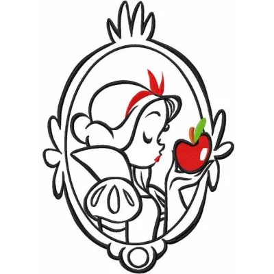 Mirror princess aurora take apple embroidery design preview showcasing intricate details and vibrant colors.