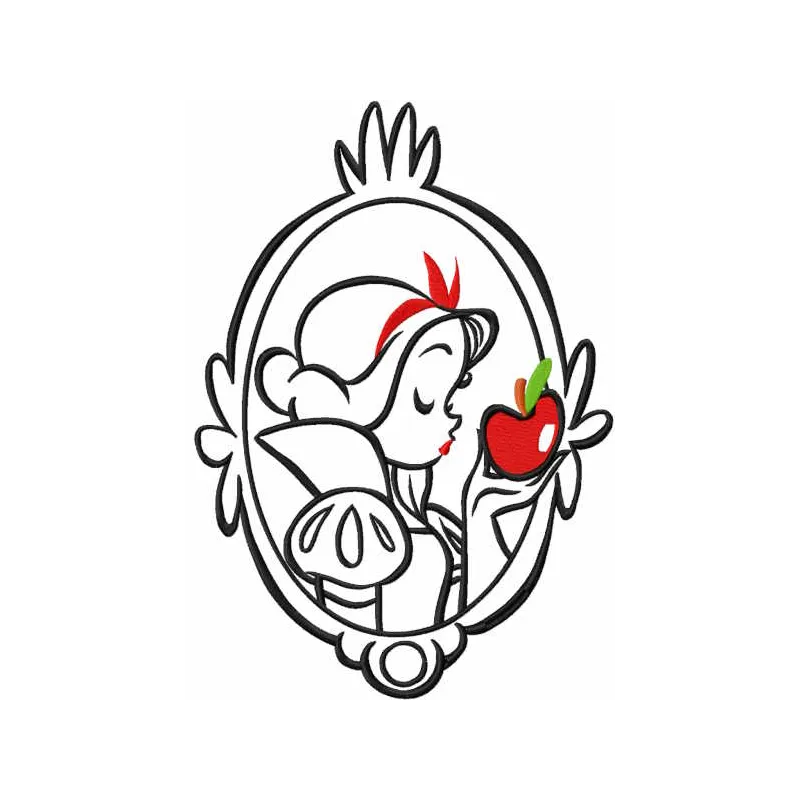 Mirror princess aurora take apple embroidery design preview showcasing intricate details and vibrant colors.