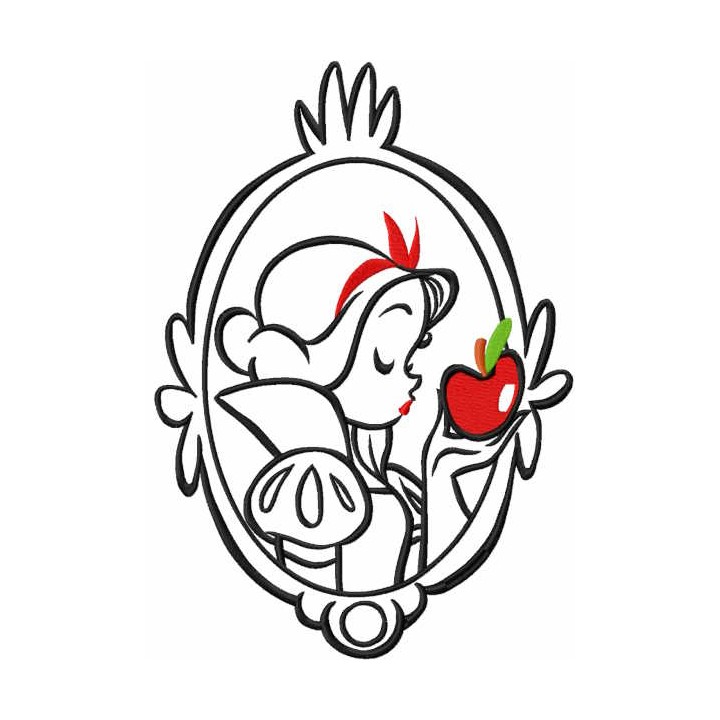 Mirror princess aurora take apple embroidery design - Embroidery Design