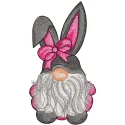 Dwarf in a hare costume embroidery design preview, showcasing intricate details and vibrant colors.