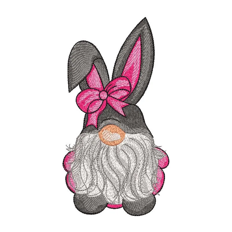 Dwarf in a hare costume embroidery design preview, showcasing intricate details and vibrant colors.