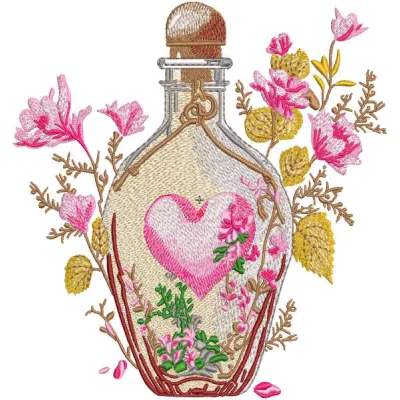 Magical Elixir of Love embroidery design preview. Download this enchanting Valentine's Day pattern.