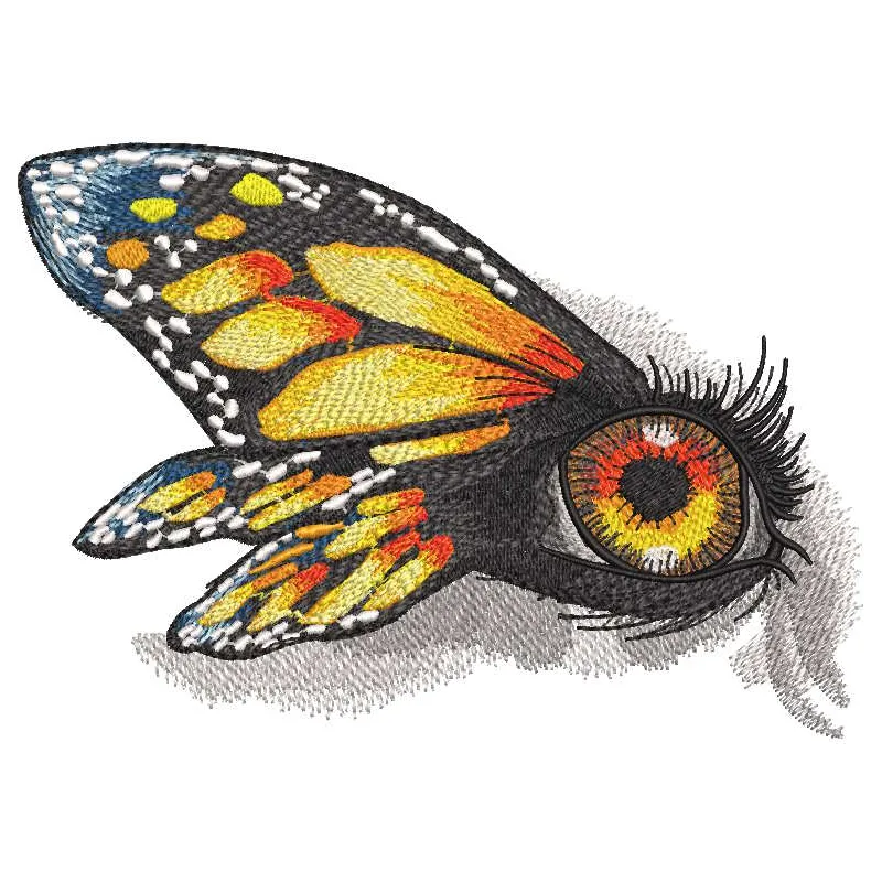 Nymphalisurticae wings eye embroidery design preview. Detailed stitch file for feather and wing patterns.