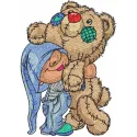 Gnome hugging big teddy bear embroidery design preview. Filename: gnome hugging big teddy bear embroidery design.