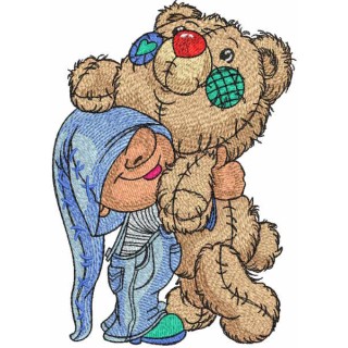 Gnome hugging big teddy bear embroidery design - Embroidery Design