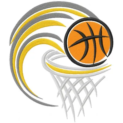 Ball and Hoop embroidery design preview showcasing detailed stitching for basketball enthusiasts.
