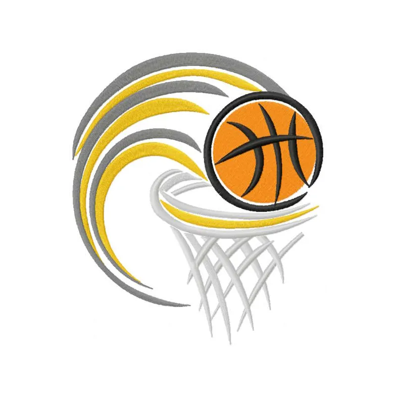 Ball and Hoop embroidery design preview showcasing detailed stitching for basketball enthusiasts.