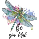 Magic rainbow dragonfly embroidery design preview. Digital file for vibrant needle art projects.
