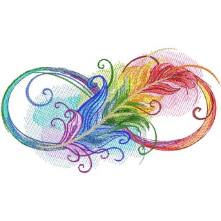 Infinity rainbow feathers embroidery design - Embroidery Design