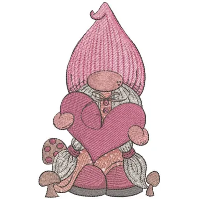 Generous Gnome Amidst Whimsical Fungi embroidery design preview - filename hint: generous gnome amidst whimsical fungi embro…