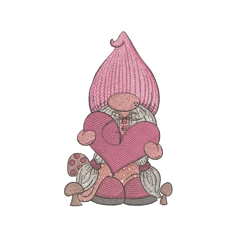 Generous Gnome Amidst Whimsical Fungi embroidery design preview - filename hint: generous gnome amidst whimsical fungi embro…