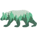 Walking forest bear embroidery design preview showcasing detailed stitching and vibrant colors.