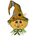 Scarecrow Pumpkin embroidery design preview showcasing vibrant colors and detailed stitching.