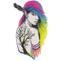 Boho rainbow tattoo girl embroidery design preview showcasing vibrant colors and detailed stitching.