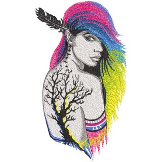 Boho rainbow tattoo girl embroidery design - Embroidery Design