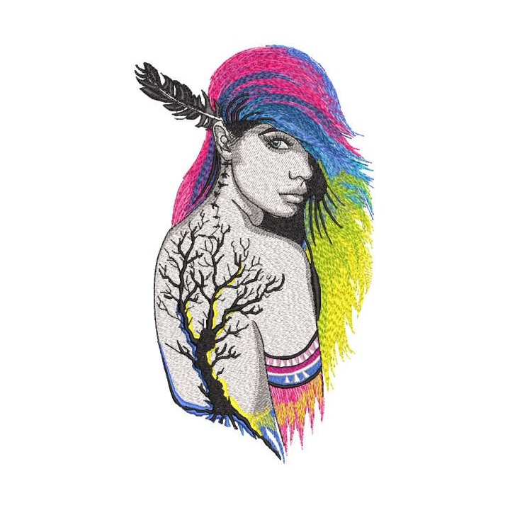 Boho rainbow tattoo girl embroidery design - Embroidery Design