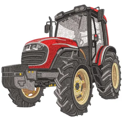 Ultimate big red tractor adventure embroidery design preview showcasing vibrant colors and detailed stitching.