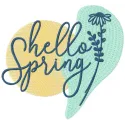 Hello spring pastel art embroidery design preview showcasing vibrant colors and detailed stitching.