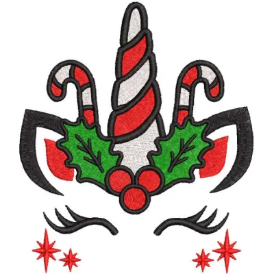 Magical adventures of Christmas unicorns embroidery design preview showcasing vibrant colors and detailed stitching.